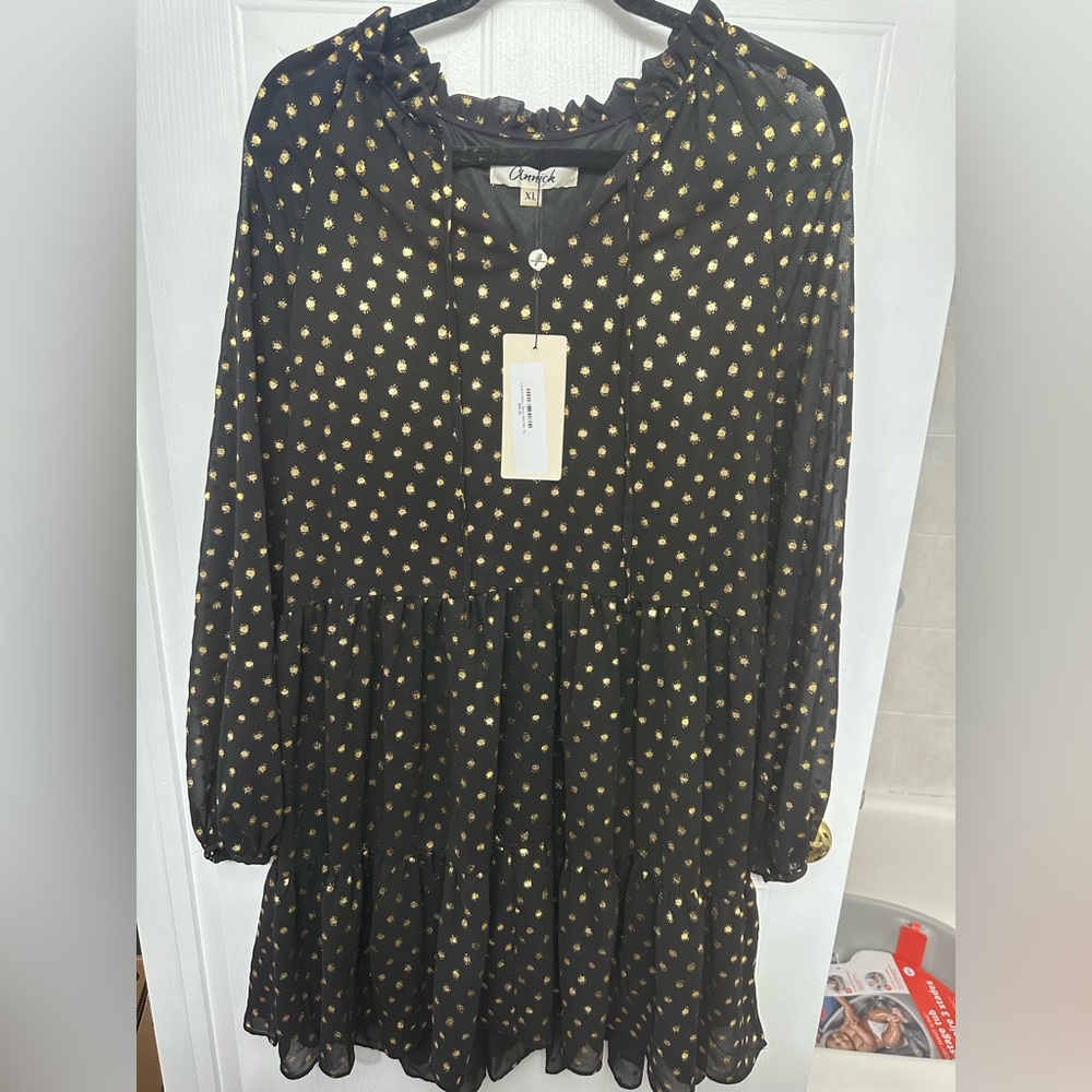 Black & Gold Dot Louane Dress NWT
